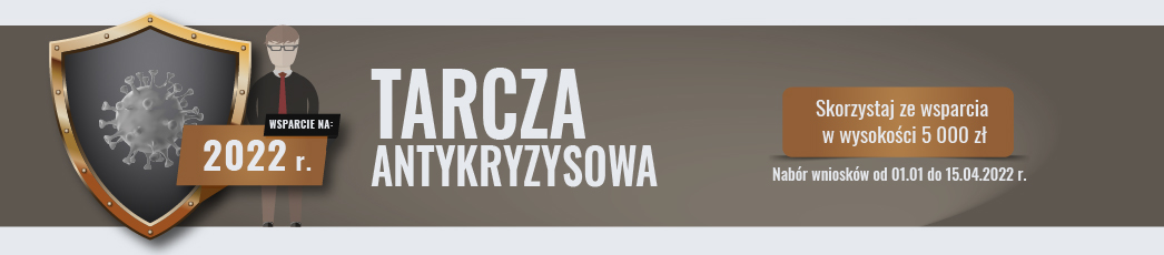 Baner promujący wsparcie udzielane w 2022 r. w ramach Tarczy Antykryzysowej