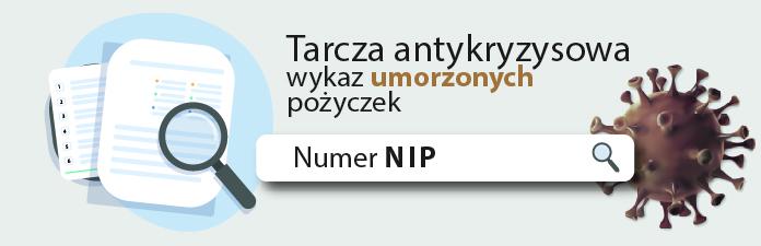 Na zdjęciu graficzne przedstawienie dokumentu, obok napis Tarcza antykryzysowa, wykaz umorzonych pożyczek