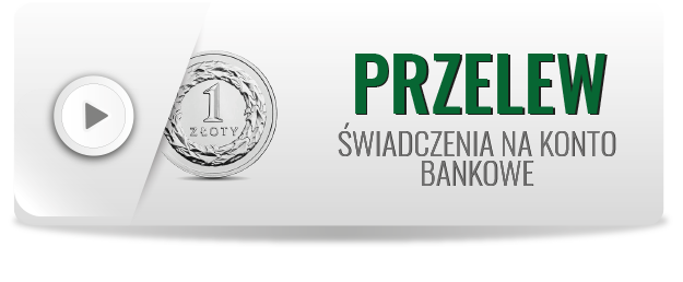 Na zdjęciu widoczny jest szary przycisk a na nim graficzny symbol monety 1 zł oraz napis przelew świadczenia na konto bankowe