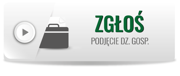 Na zdjęciu widoczny jest szary przycisk a na nim graficzny symbol teczki oraz napis zgłoś podjęcie działalności gospodarczej