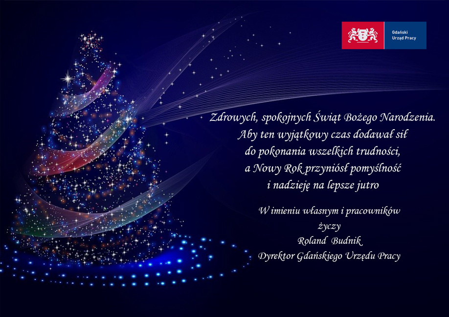 Na zdjęciu graficzne przedstawienie choinki oraz życzenia z okazji Świąt Bożego Narodzenia