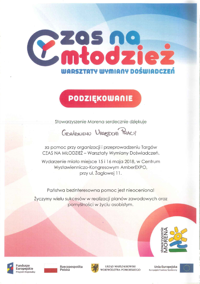 Podziękowanie czas na młodzież