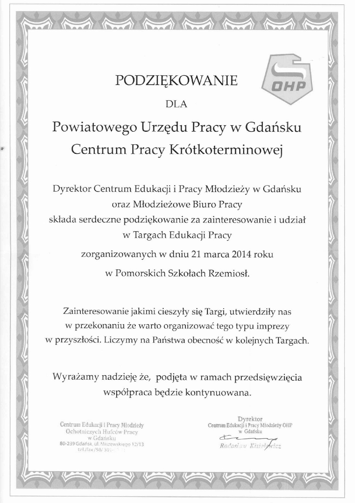 podziękowanie od OHP