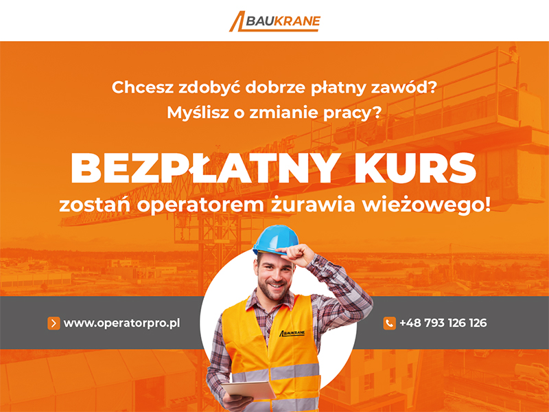 baner promujący kurs operator żurawia wieżowego